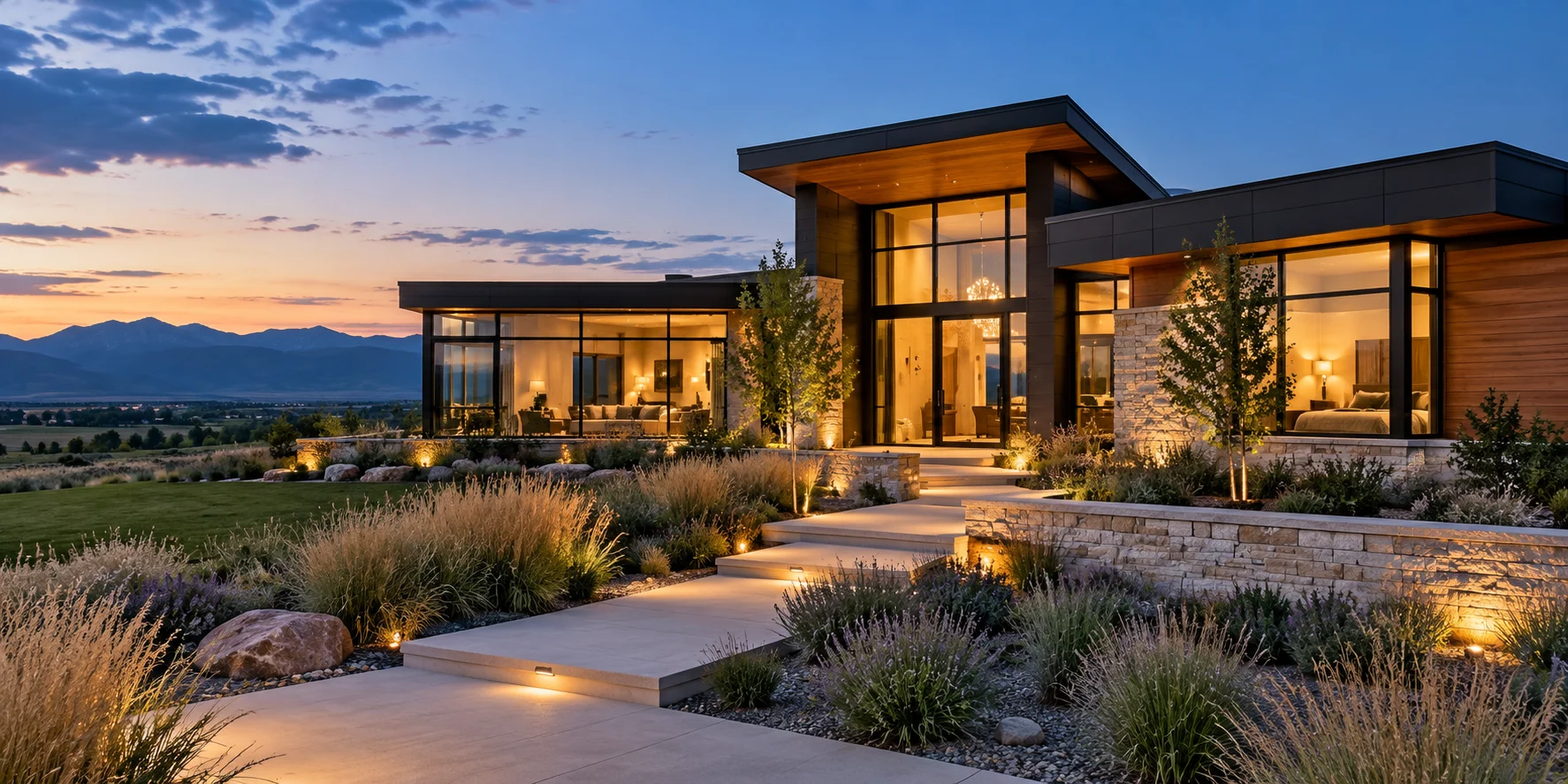 AI concept of a contemporary Colorado home at dusk